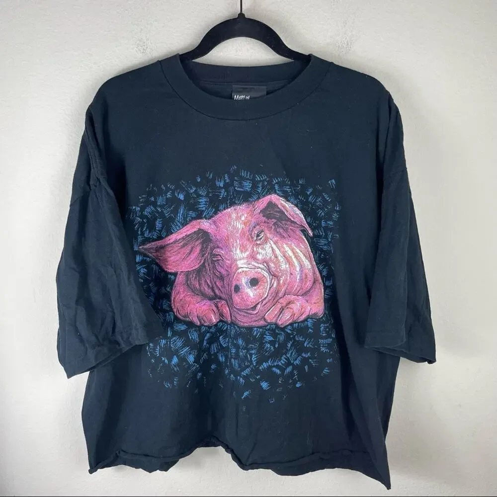 Vintage 90s Marlin Tease Pig Short Sleeve T Shirt Top Unisex Size XXL